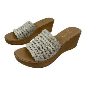 Mila Paoli Women's Vintage 90's Y2K Platform Beige Crochet Sandals Size 8